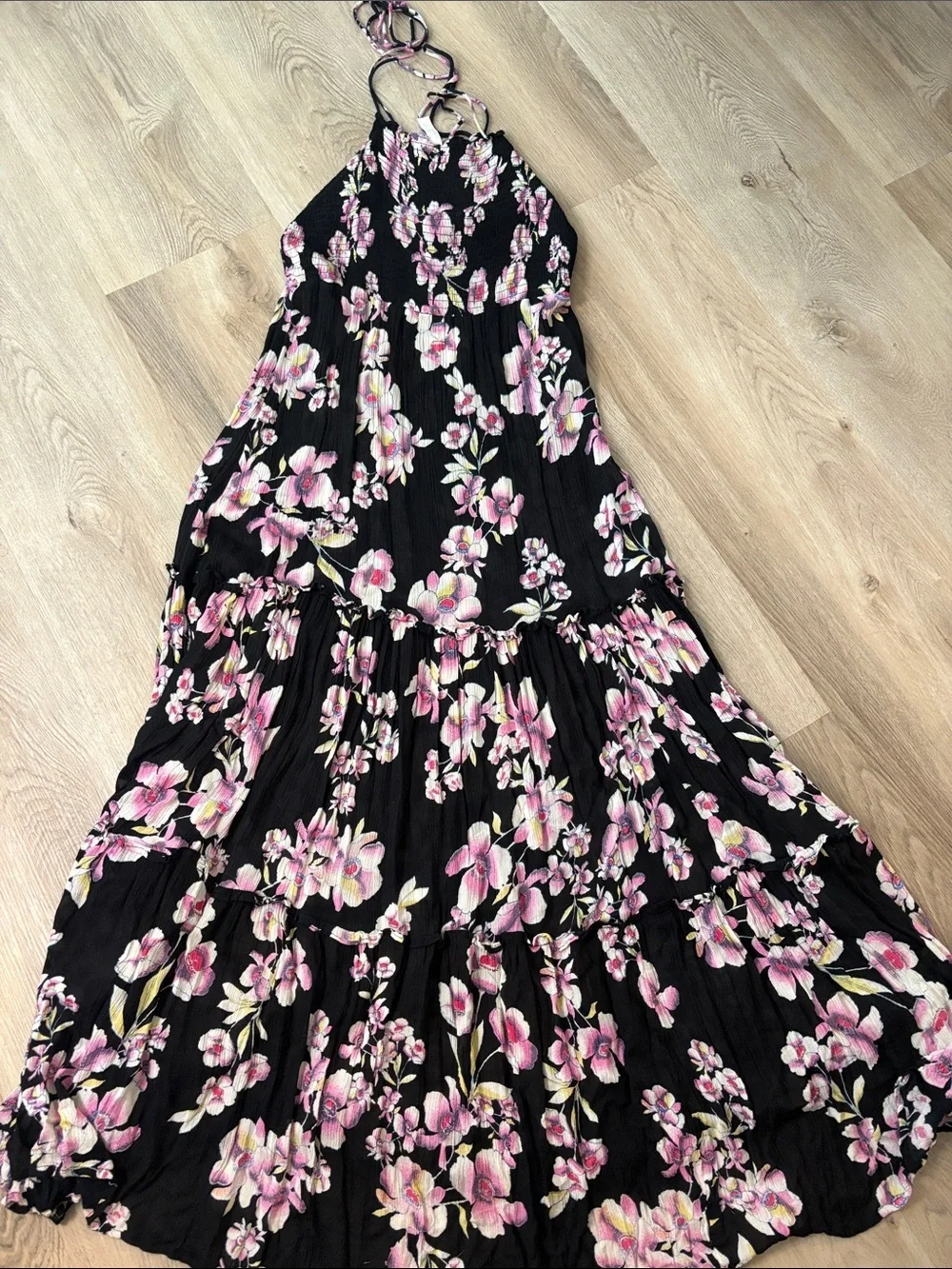 Free People Garden Party Floral Smocked Maxi Dress Black Medium